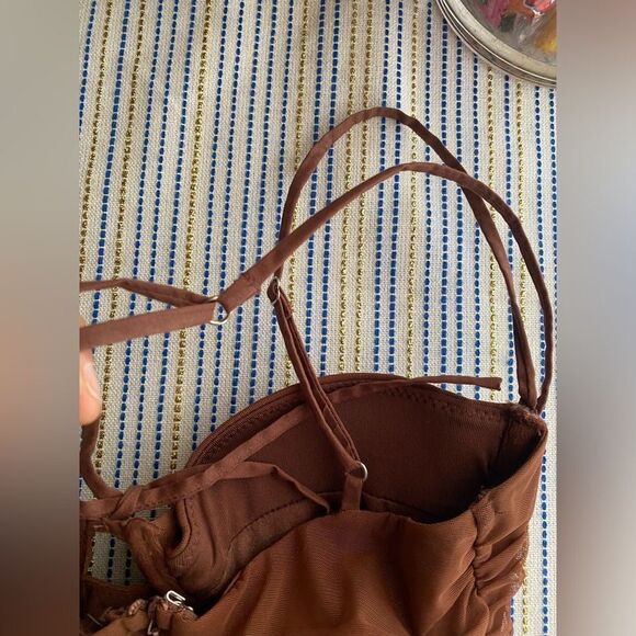 Oh Polly Batch A Brown Dress Size 0 Ruched Lined NEW - Picture 12 of 13